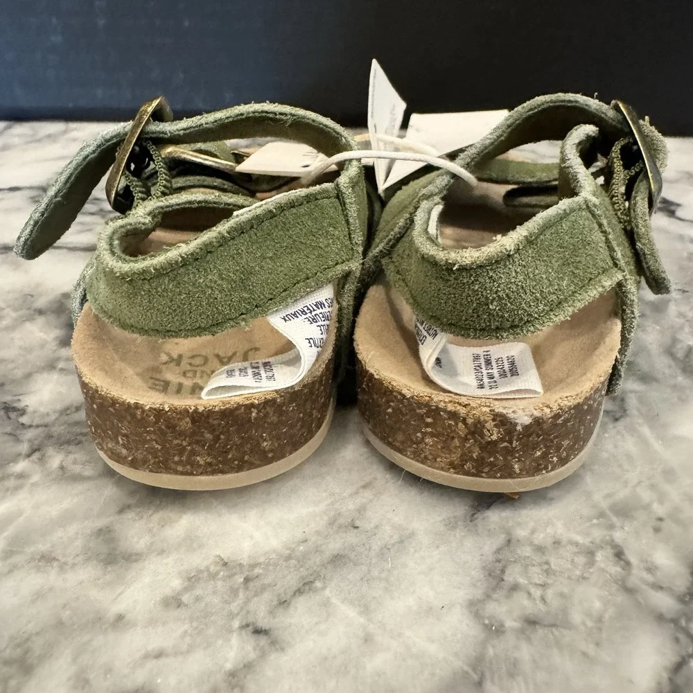 Janie and Jack Sandals Baby 6-12M GREEN Suede ~ Leather Buckle Strap Summer NWT